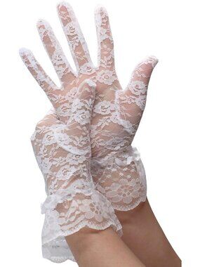 Women's White Lace Wrist Length Floral Opera Tea 80s Bridal Wedding Party Gloves